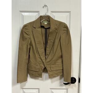 Anthropologie Lil Women's Tan Brown One Button Blazer Jacket Cotton Blend Sz 6